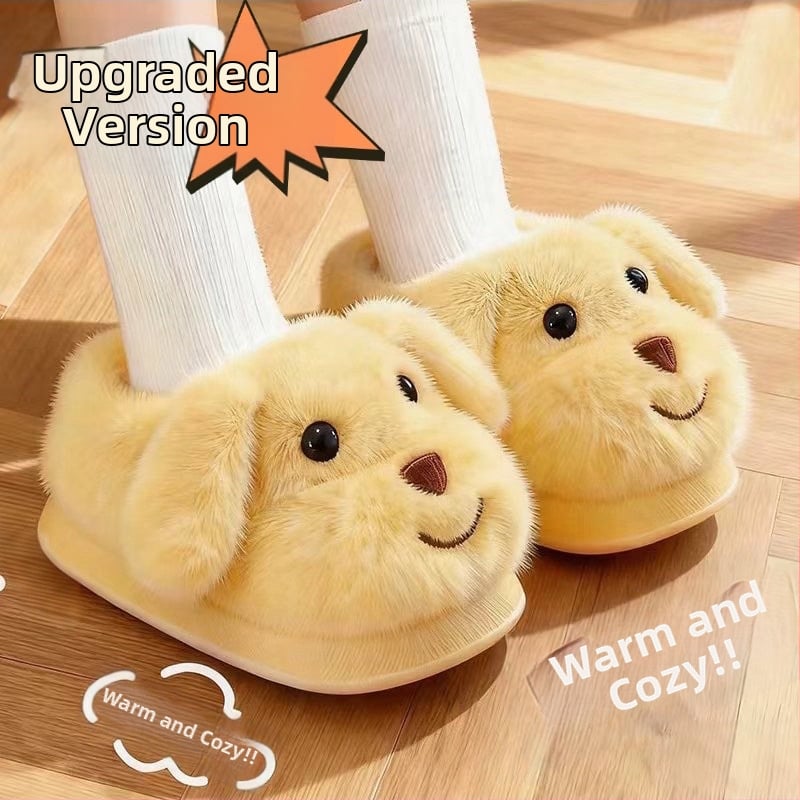 Uniszex gyerek téli beltéri papucs velúr felsőrésszel, rajzolt kutyás mintával, csúszásmentes PVC talppal, vastag belső párnázással