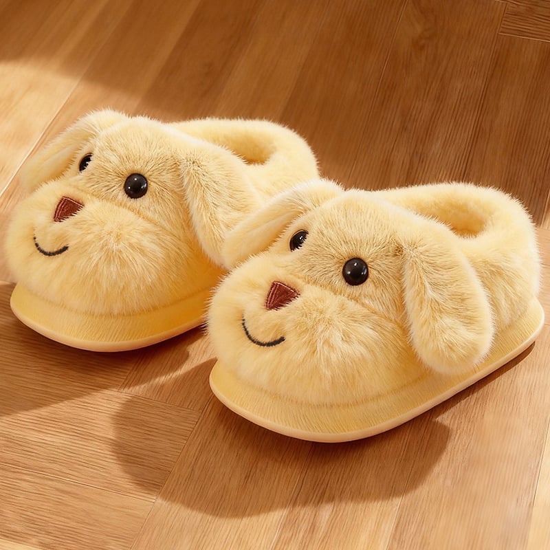 Uniszex gyerek téli beltéri papucs velúr felsőrésszel, rajzolt kutyás mintával, csúszásmentes PVC talppal, vastag belső párnázással