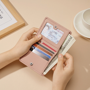 Portofel femei din piele naturală cu protecție RFID, model lychee, stil japonez, ultraușor, căptușeală din microfibră, compartimente extensibile