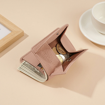 Portofel femei din piele naturală cu protecție RFID, model lychee, stil japonez, ultraușor, căptușeală din microfibră, compartimente extensibile