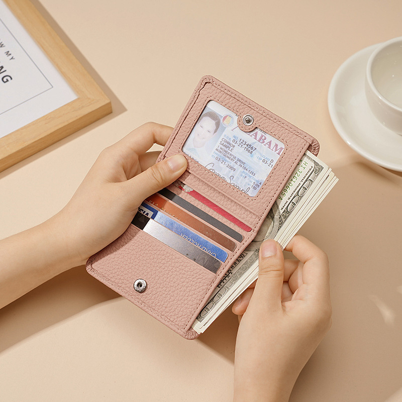 Portofel femei din piele naturală cu protecție RFID, model lychee, stil japonez, ultraușor, căptușeală din microfibră, compartimente extensibile