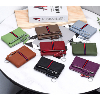 Portofel pentru monede din piele naturală, mini, compact, unisex, compartiment pentru carduri, piele de vițel primă, căptușeală poliester, model vară 2025