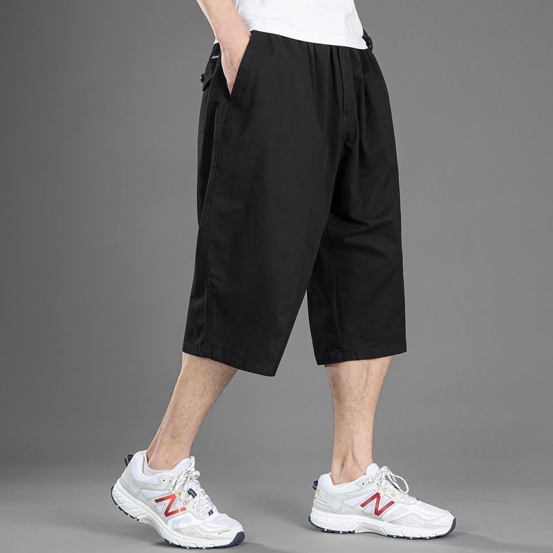 Ανδρικά cropped βαμβακερά παντελόνια με ίσιο κόψιμο, υψηλή μέση, ζώνη, κλείσιμο με κορδόνι