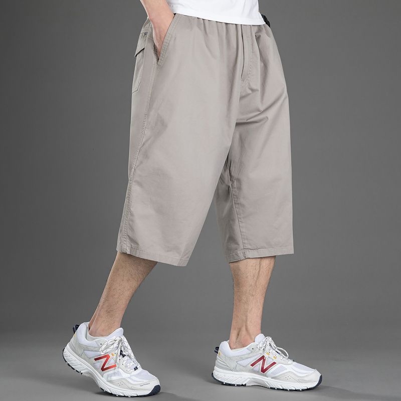 Ανδρικά cropped βαμβακερά παντελόνια με ίσιο κόψιμο, υψηλή μέση, ζώνη, κλείσιμο με κορδόνι