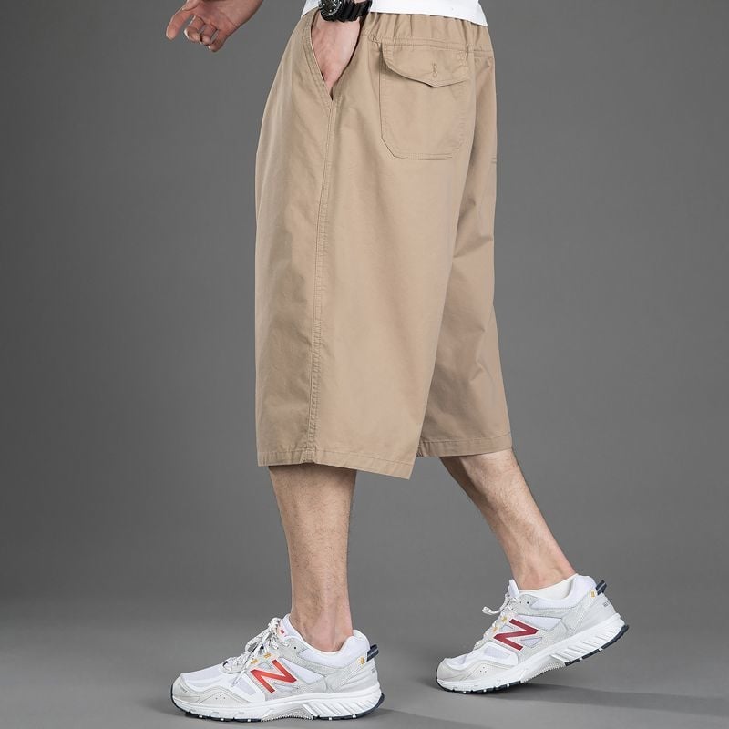 Ανδρικά cropped βαμβακερά παντελόνια με ίσιο κόψιμο, υψηλή μέση, ζώνη, κλείσιμο με κορδόνι