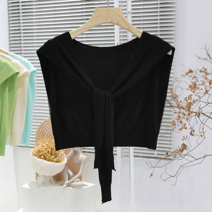 Дамска лятна лека плетена шал-блуза с връзване на талията, Ice Silk, стил Японско-Корейски сладък, Plain weave, Jacquard