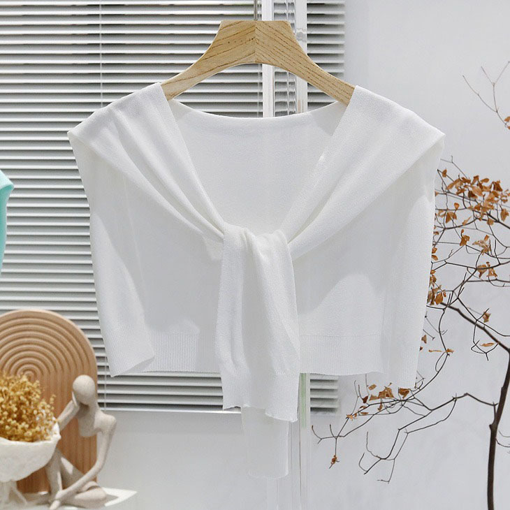 Дамска лятна лека плетена шал-блуза с връзване на талията, Ice Silk, стил Японско-Корейски сладък, Plain weave, Jacquard