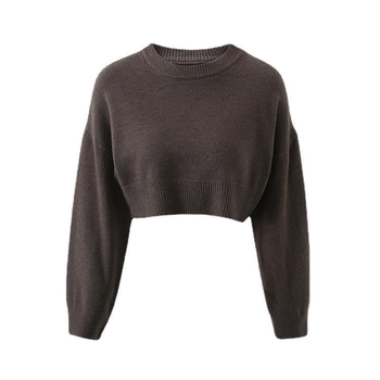 Πλεκτό πουλόβερ από μείγμα κασμίρ με πολυεστέρα και νάιλον, με στρογγυλό λαιμό, μακριές μανίκια, χαλαρή γραμμή, λεπτομέρεια κολλάζ ραφές