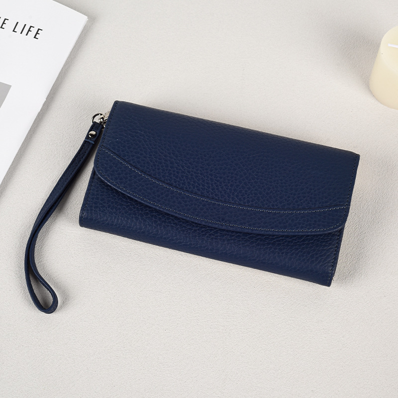 Ženski kožni ručni novčanik s držačem kartica i novčića, prva koža, dugi klips, gradski stil