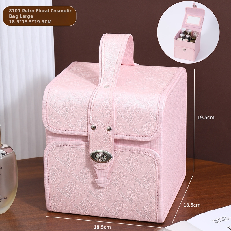 Козметична кутия за съхранение, сгъваема и преносима, голям капацитет; материал PC; тегло 1,2 кг; разширителен слой: да; метод на отваряне: заключваща закопчалка; колела: въртящи се във всички посоки.