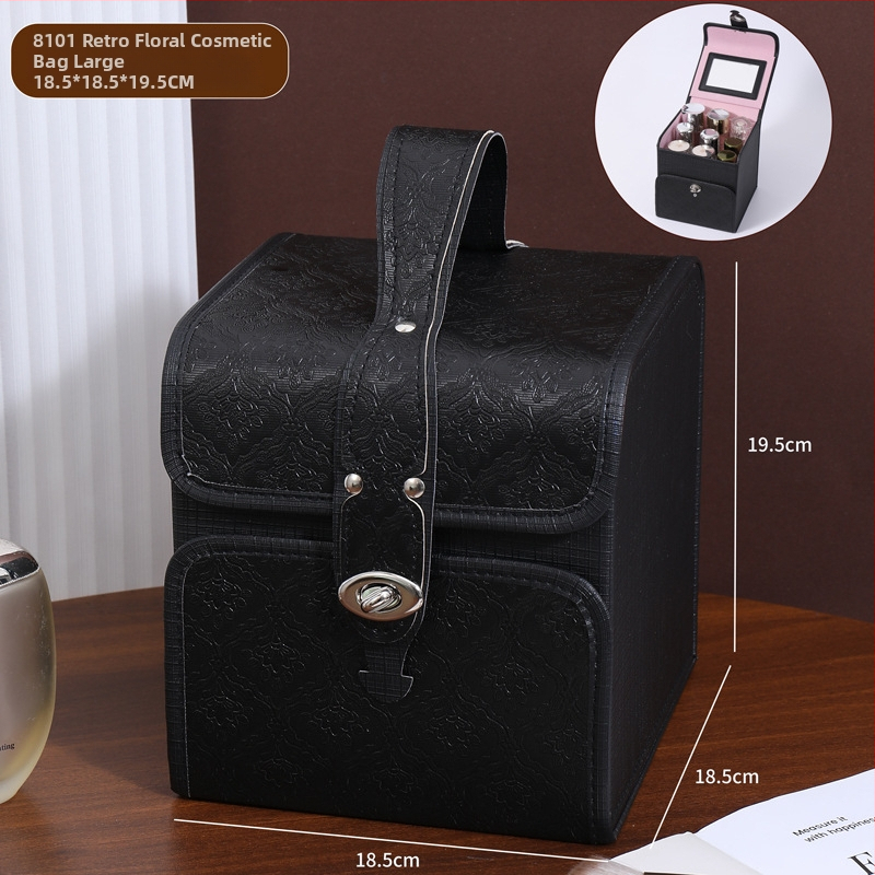 Козметична кутия за съхранение, сгъваема и преносима, голям капацитет; материал PC; тегло 1,2 кг; разширителен слой: да; метод на отваряне: заключваща закопчалка; колела: въртящи се във всички посоки.