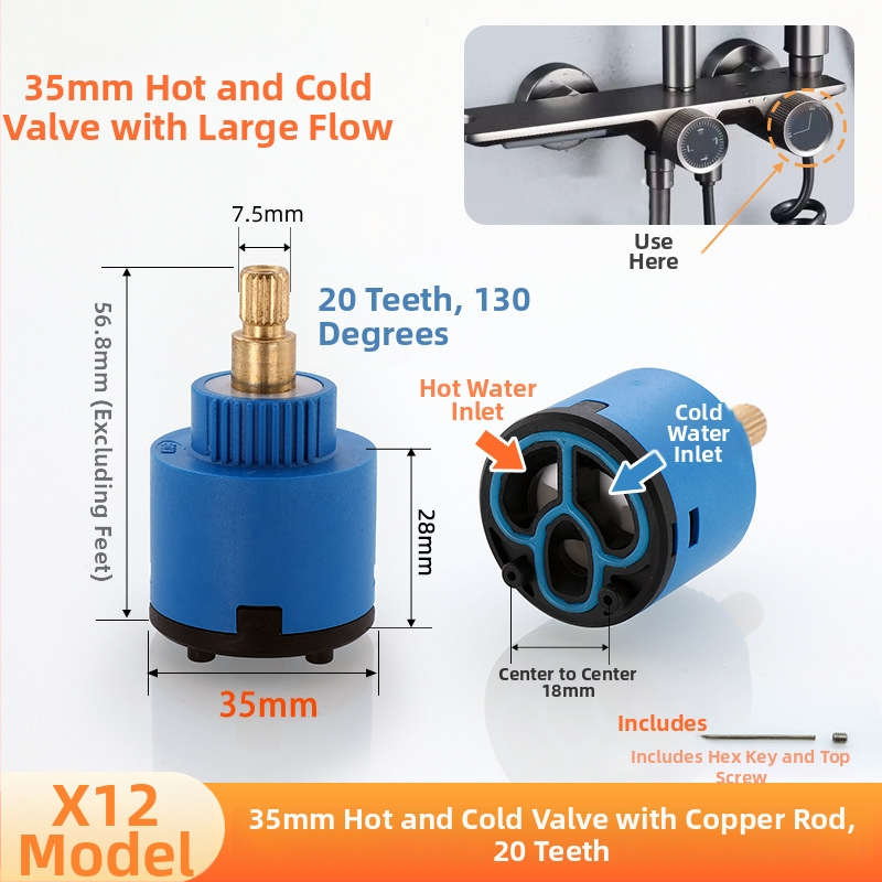 Jadro sprchového ventilu – keramický plast, moderný štýl, ovládanie otočením (keramický plast; moderný štýl; ovládanie otočením)
