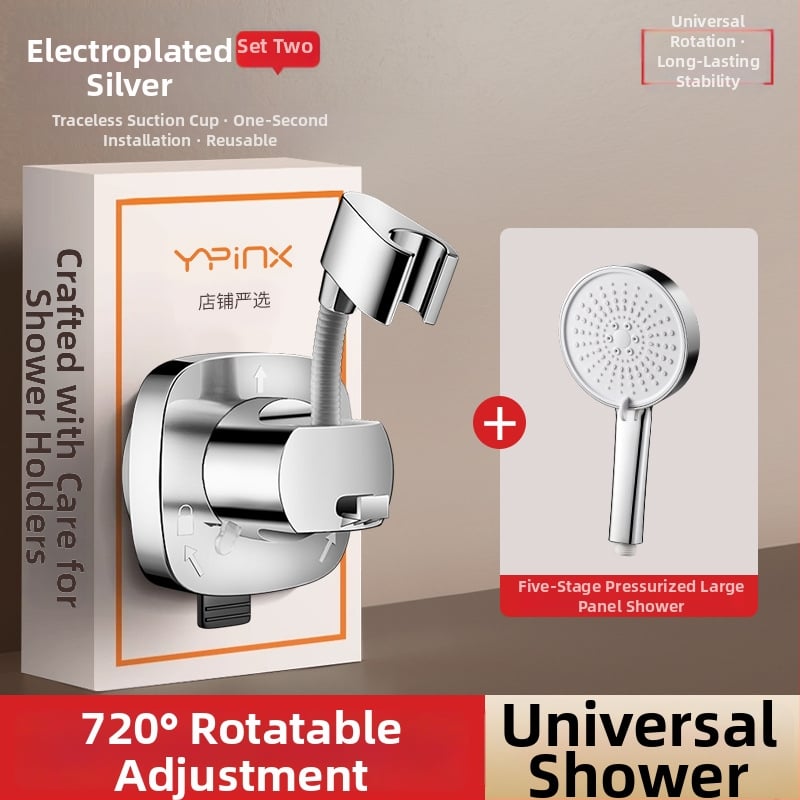 Suport pentru duș cu ventuză, detașabil, universal, montaj fără găuri, ABS, cromat, model HNBH10186