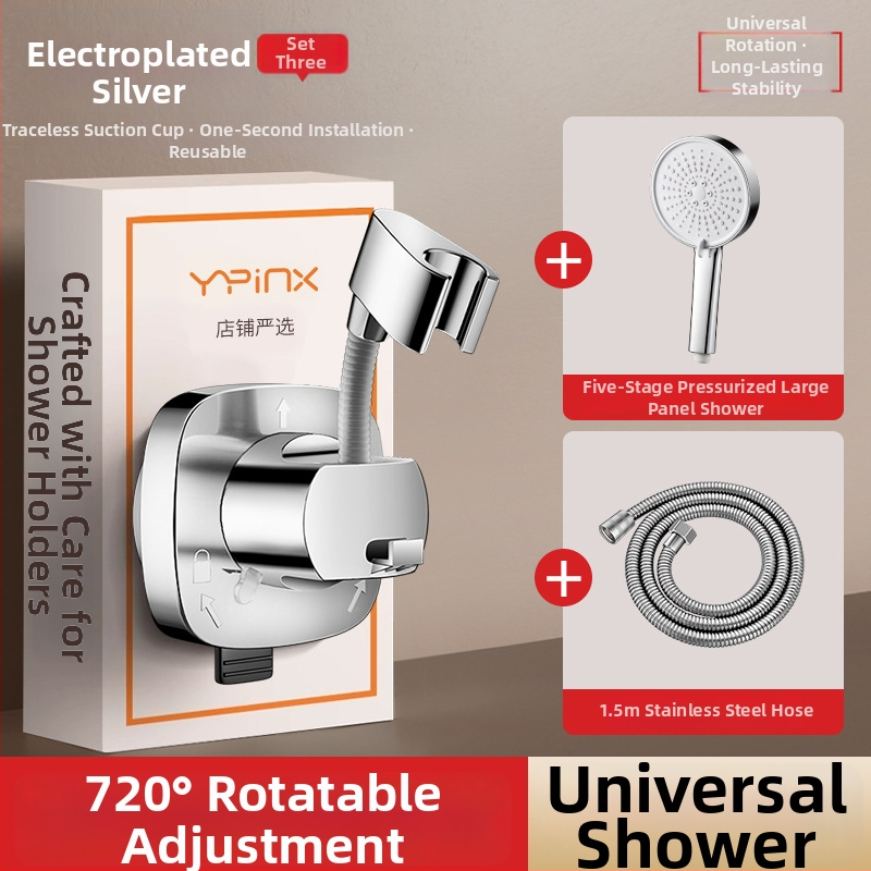 Suport pentru duș cu ventuză, detașabil, universal, montaj fără găuri, ABS, cromat, model HNBH10186