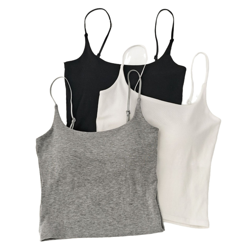 Camisolă din bumbac cu bretele subțiri reglabile, fără spate, cupă 3/4, 80–90% bumbac