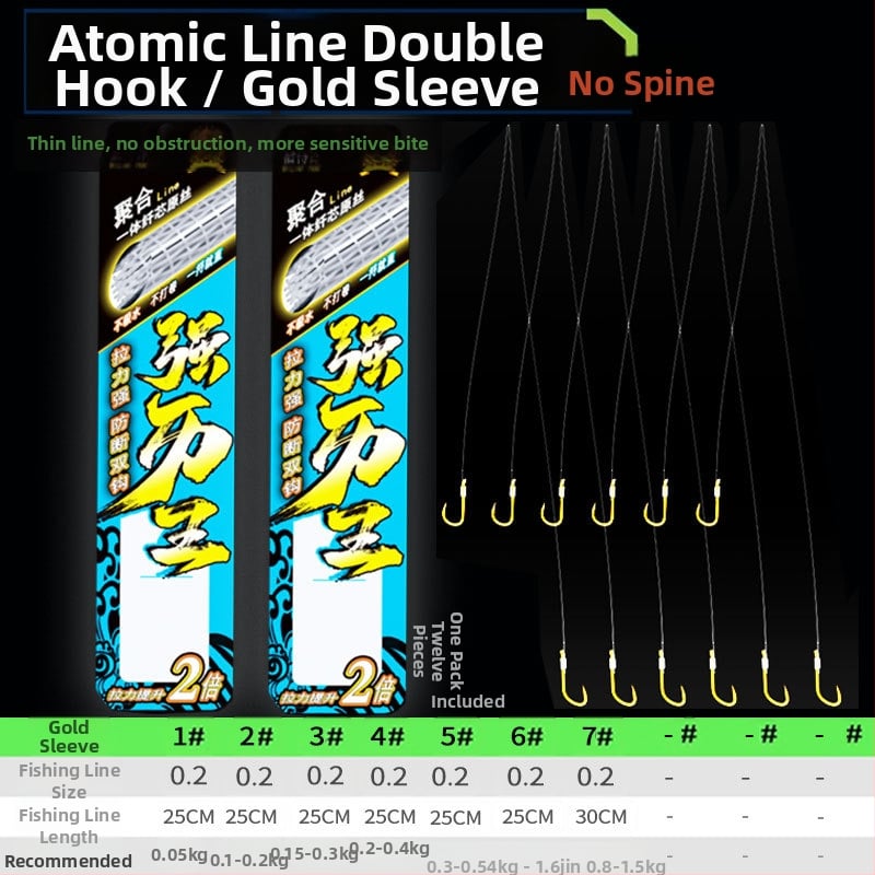 Billion War Lion cârlig de pescuit cu două cârlige, barbed, linie PE cu manșon auriu