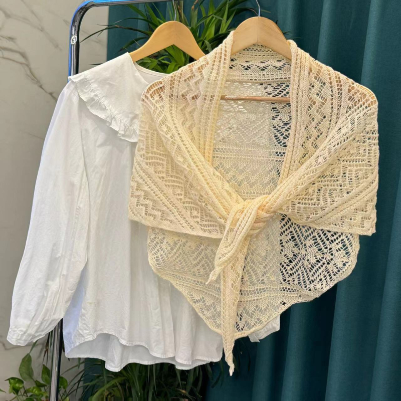 Pleteni šal s lažnim ovratnikom — dekorativni šal, Twill pletenje, satenski završetak, mješavina materijala, proljeće/ljeto/jesen, japansko-korejski nježni stil