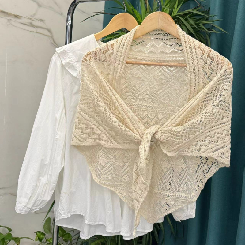 Pleteni šal s lažnim ovratnikom — dekorativni šal, Twill pletenje, satenski završetak, mješavina materijala, proljeće/ljeto/jesen, japansko-korejski nježni stil
