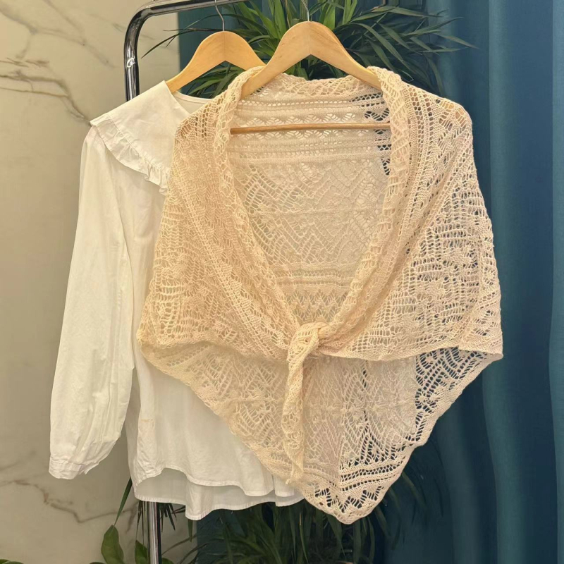Pleteni šal s lažnim ovratnikom — dekorativni šal, Twill pletenje, satenski završetak, mješavina materijala, proljeće/ljeto/jesen, japansko-korejski nježni stil