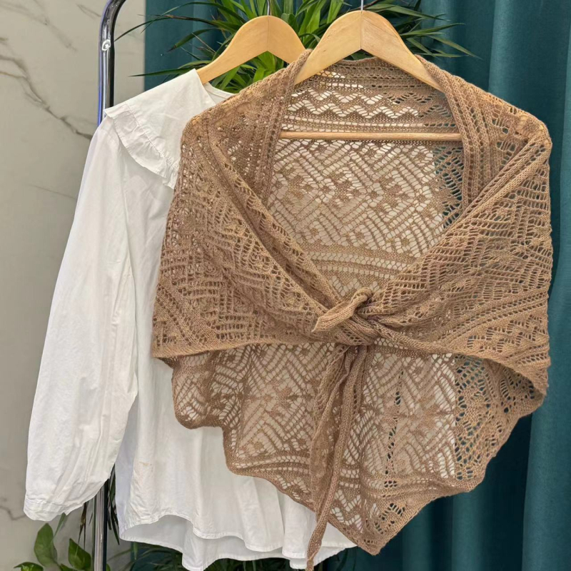 Pleteni šal s lažnim ovratnikom — dekorativni šal, Twill pletenje, satenski završetak, mješavina materijala, proljeće/ljeto/jesen, japansko-korejski nježni stil