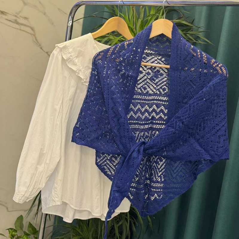 Pleteni šal s lažnim ovratnikom — dekorativni šal, Twill pletenje, satenski završetak, mješavina materijala, proljeće/ljeto/jesen, japansko-korejski nježni stil
