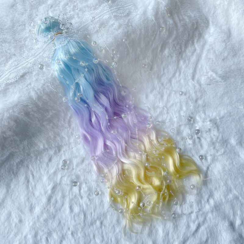 BJD baba paróka, hőálló szintetikus rostokból, hosszú frufru, koreai stílus, szabad részű paróka