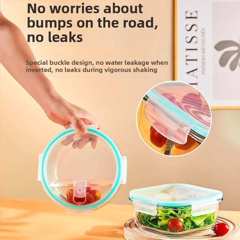 Sklenená krabička na obed, guľatý tvar, borosilikátové sklo, kapacita 1–2 l, vhodná do mikrovlnky