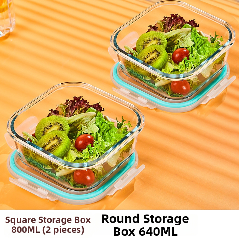 Üveg ebédes doboz, kör alakú, magas boroszilikát üveg, kapacitás 1–2 L, mikrohullámú sütőben használható