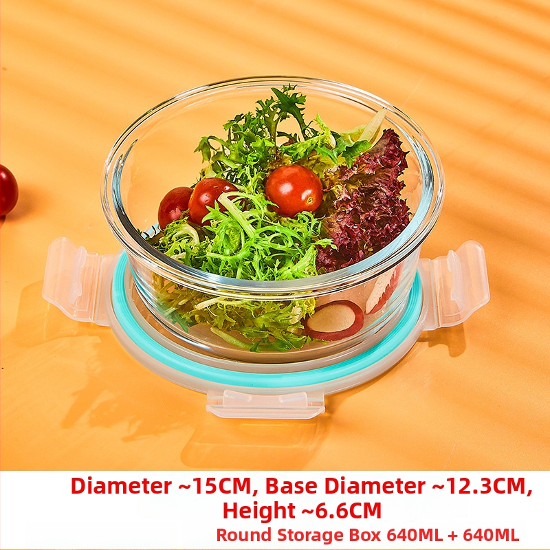 Üveg ebédes doboz, kör alakú, magas boroszilikát üveg, kapacitás 1–2 L, mikrohullámú sütőben használható