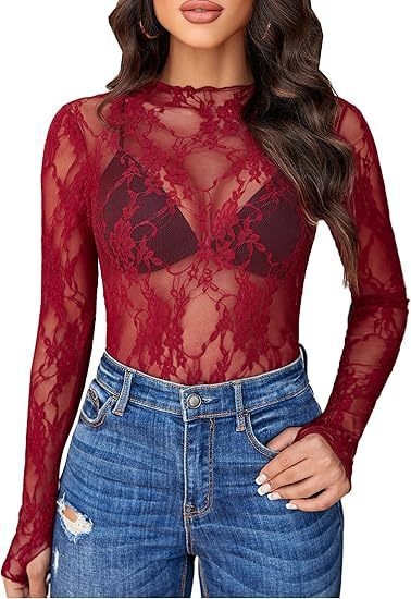 Čipková dámska blúzka s dlhými rukávmi, výstrih do U, geometrický vzor, čipka 30–50% polyesteru, normálna dĺžka 50–65 cm