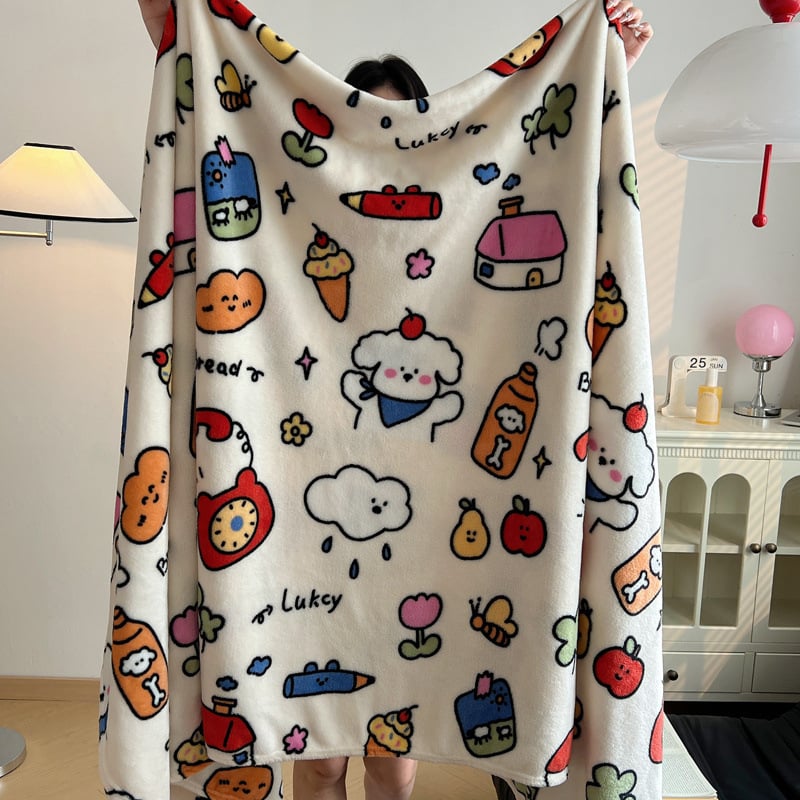 Pătură dublă din velur de lapte, multifuncțională, model geometric și desen animat, coral fleece, utilizare de iarnă, material: fibră de poliamidă, greutate 5000 g+