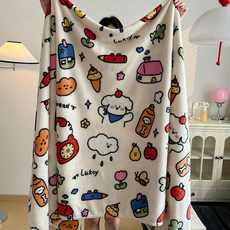 Pătură dublă din velur de lapte, multifuncțională, model geometric și desen animat, coral fleece, utilizare de iarnă, material: fibră de poliamidă, greutate 5000 g+