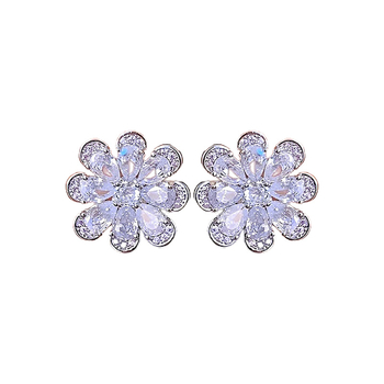 Σκουλαρίκια με λουλουδάτο σχέδιο, χαλκός βάσης, ζιρκόν σε ενθέσεις, ακίδες από ασήμι 925, Luo Xun