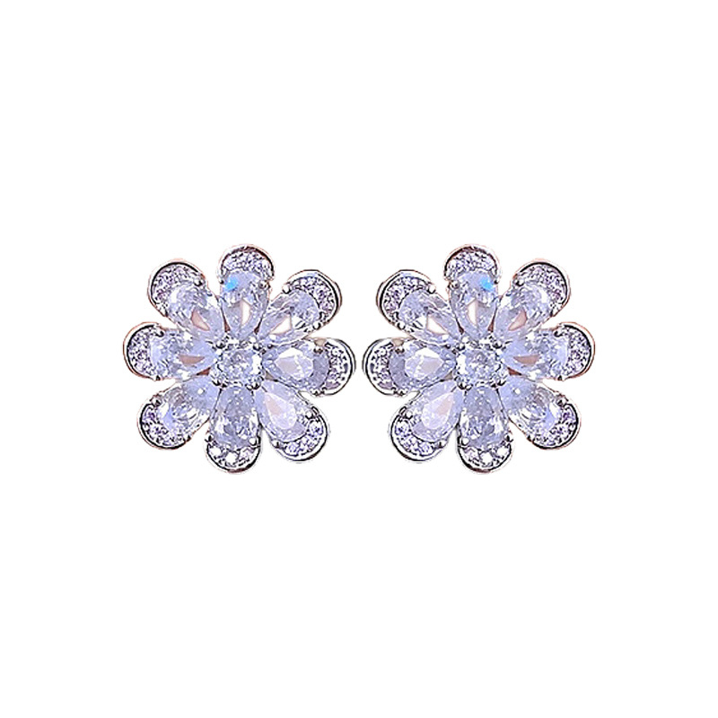 Σκουλαρίκια με λουλουδάτο σχέδιο, χαλκός βάσης, ζιρκόν σε ενθέσεις, ακίδες από ασήμι 925, Luo Xun