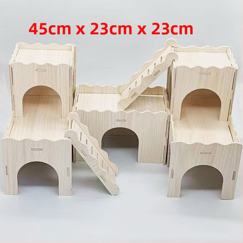 Drevené hniezdo pre škrečka a malé domčekové hračky – domáce zvieratá od Cute Pet Home, vhodné pre všetky ročné obdobia.