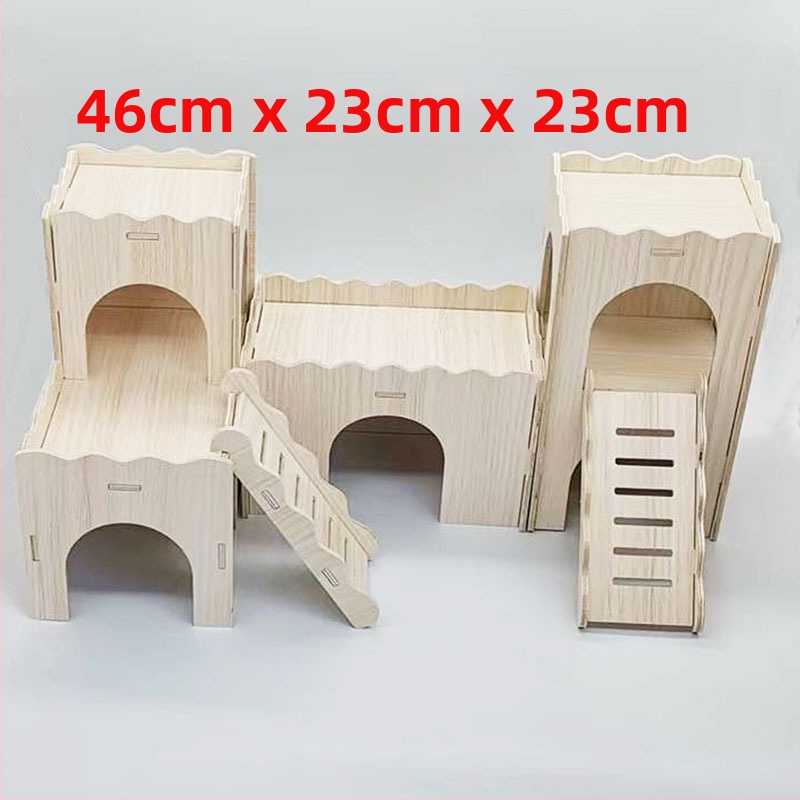 Drevené hniezdo pre škrečka a malé domčekové hračky – domáce zvieratá od Cute Pet Home, vhodné pre všetky ročné obdobia.