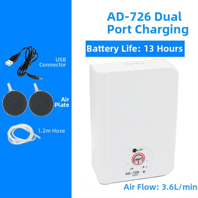 Spirit Companion oxigénszivattyú akváriumhoz – ultra halk, hordozható, USB-töltéses, DC-tápellátás, kettős használat