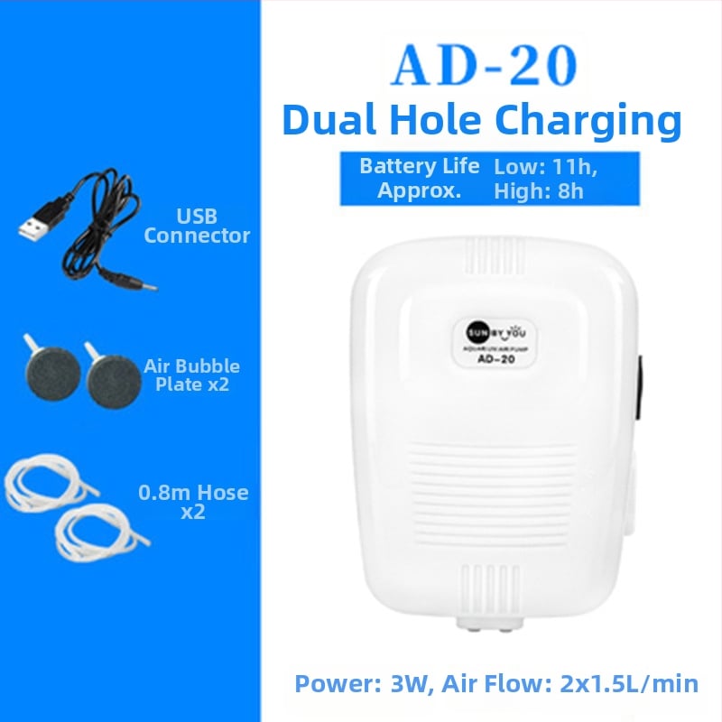 Spirit Companion oxigénszivattyú akváriumhoz – ultra halk, hordozható, USB-töltéses, DC-tápellátás, kettős használat