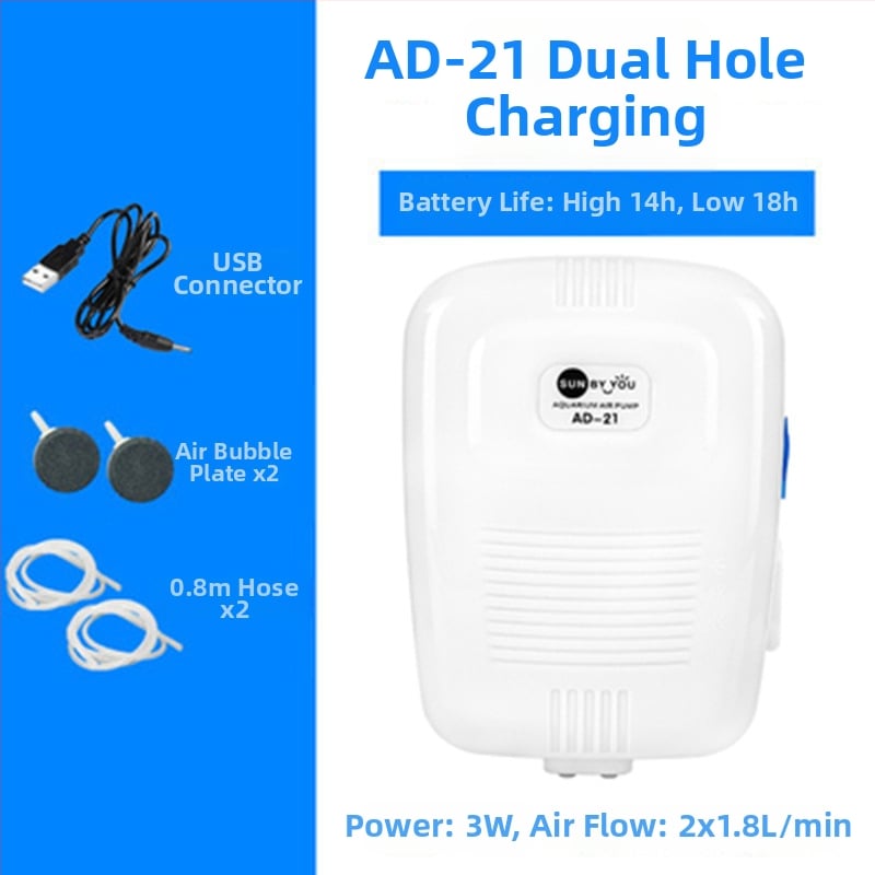 Spirit Companion oxigénszivattyú akváriumhoz – ultra halk, hordozható, USB-töltéses, DC-tápellátás, kettős használat