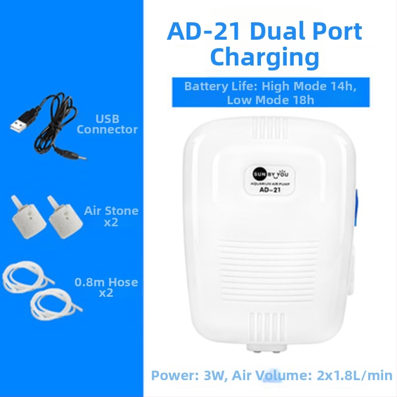 Spirit Companion oxigénszivattyú akváriumhoz – ultra halk, hordozható, USB-töltéses, DC-tápellátás, kettős használat