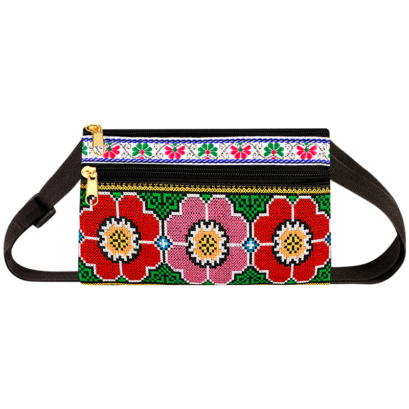 Izšivena crossbody torba od Oxford materijala, zatvaranje na zip, unutarnji džep s zipom, jedna naramenica, stil Nove nacionalne mode