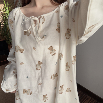 Νυχτικό μετά τον τοκετό από διπλό στρώμα βαμβακερής γάζας, 100% βαμβάκι, V-λαιμό, 3/4 μανίκια, ελαφρύ για καλοκαίρι, γλυκό γυναικείο στυλ