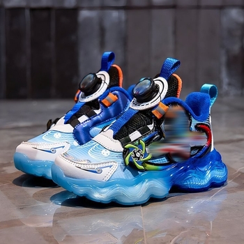 Svietiace detské tenisky pre chlapcov, s karikatúrnym vzorom, horná časť zo super vlákna, podrážka z gumy+ EVA, zapínanie otočným gombom, pre vek 4–6 rokov, uvedenie na jeseň 2024