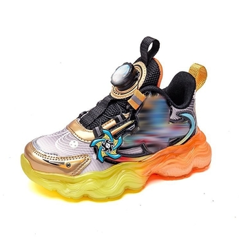 Svietiace detské tenisky pre chlapcov, s karikatúrnym vzorom, horná časť zo super vlákna, podrážka z gumy+ EVA, zapínanie otočným gombom, pre vek 4–6 rokov, uvedenie na jeseň 2024