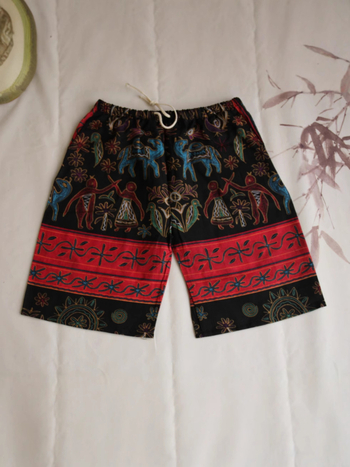 Σορτς με μοτίβο ελέφαντα Ταϊλάνδης από βαμβακο-λινή μίξη, cropped, ίσια γραμμή, 94% βαμβάκι, μικρή ελαστικότητα, εθνικό στυλ