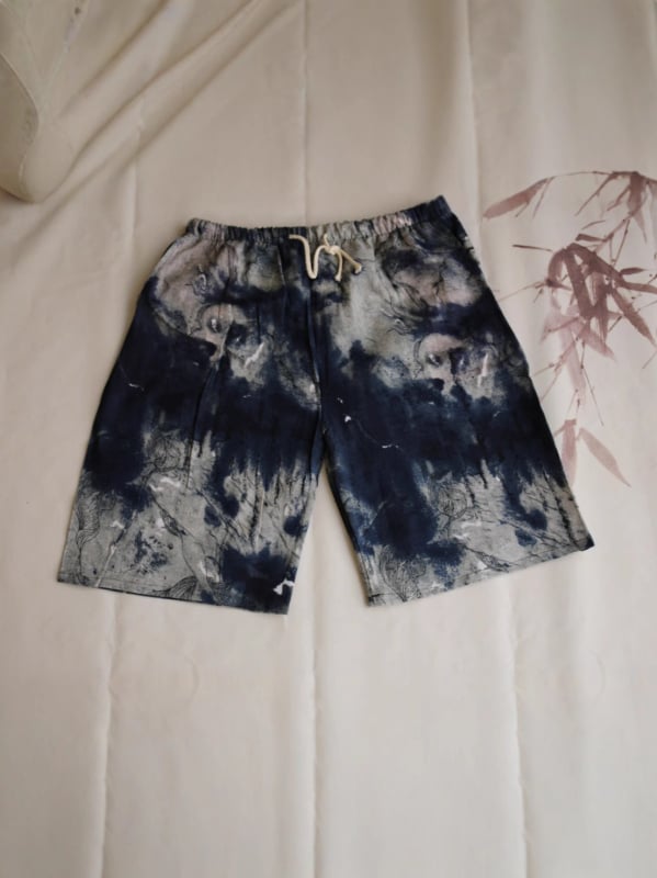 Σορτς με μοτίβο ελέφαντα Ταϊλάνδης από βαμβακο-λινή μίξη, cropped, ίσια γραμμή, 94% βαμβάκι, μικρή ελαστικότητα, εθνικό στυλ