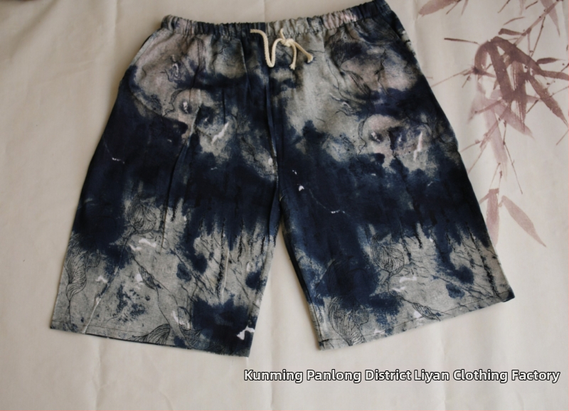 Σορτς με μοτίβο ελέφαντα Ταϊλάνδης από βαμβακο-λινή μίξη, cropped, ίσια γραμμή, 94% βαμβάκι, μικρή ελαστικότητα, εθνικό στυλ