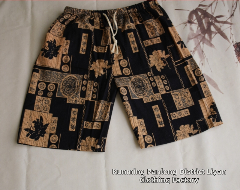 Σορτς με μοτίβο ελέφαντα Ταϊλάνδης από βαμβακο-λινή μίξη, cropped, ίσια γραμμή, 94% βαμβάκι, μικρή ελαστικότητα, εθνικό στυλ