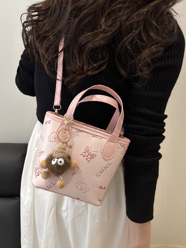 PU bucket táska cipzáras záródással, poliészter bélés, belső telefonzseb, válltáska-stílus