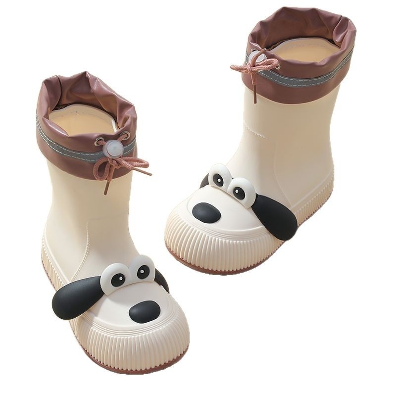 Dječje čizme za kišu s motivom psa s velikim očima, vodootporne, PVC gornji dio, fleec podstava, srednje visine, pogodne za sve sezone